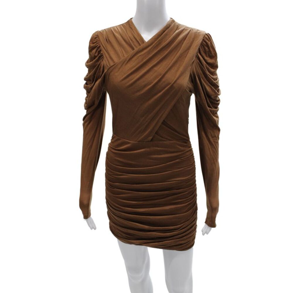 Intermix Women Bodycon Dress Brown V Neck Long Sleeve Above Knee Size S
